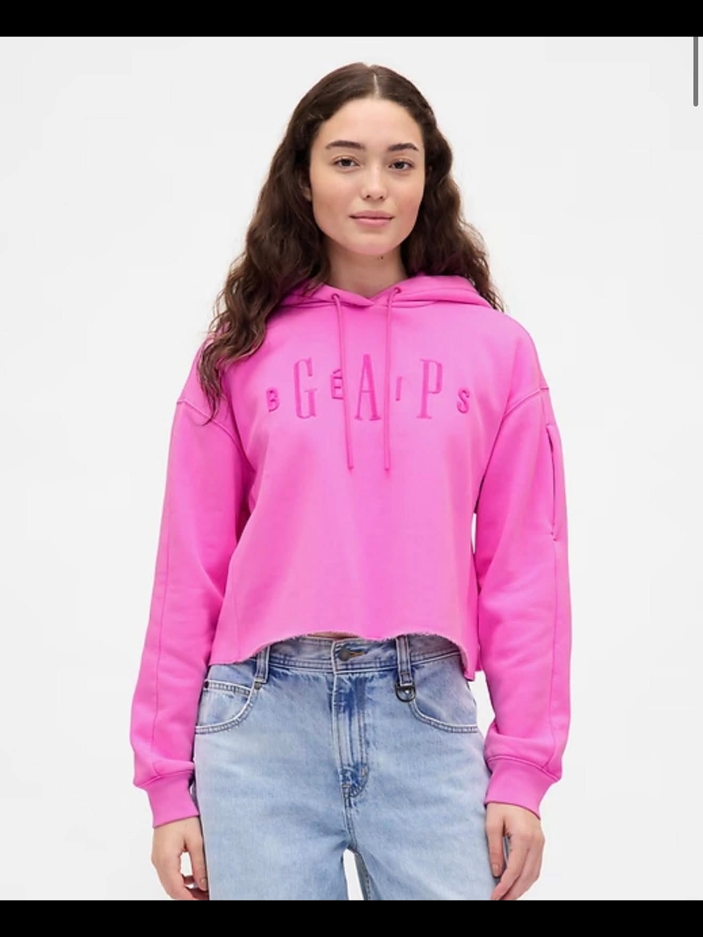 GAP X BEIS Size Small Women's Bright Pink Cropped Logo Hoodie New With Tags